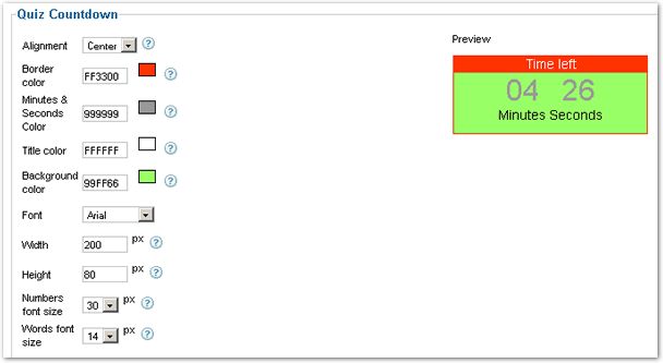 Time/countdown settings