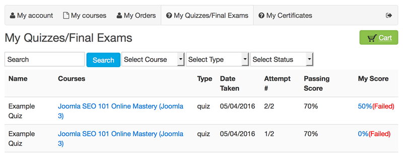 Joomla LMS extension student's quiz