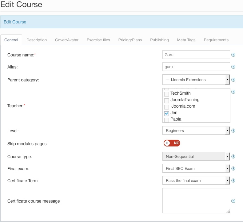 guru lms extension course settings