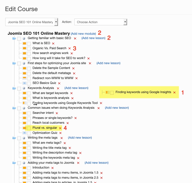 Course Tree Actions