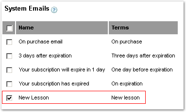 Check the box next to new lesson email template