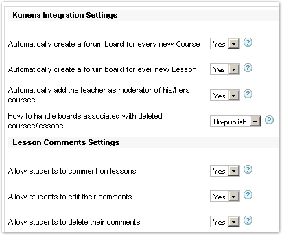 Kunena integration settings